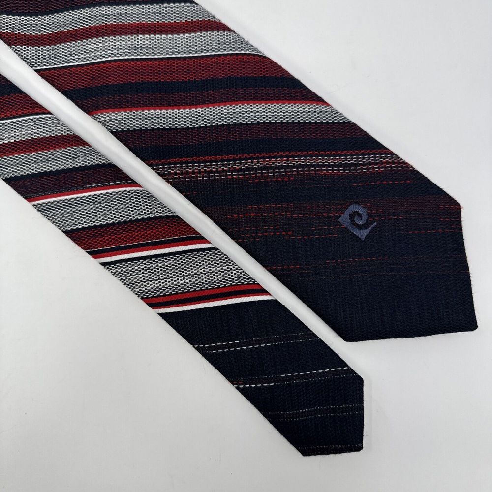 Neck Tie VTG Pierre‎ Cardin Red White Blue Woven Jacquard Stripe Poly 53x3 1/4
